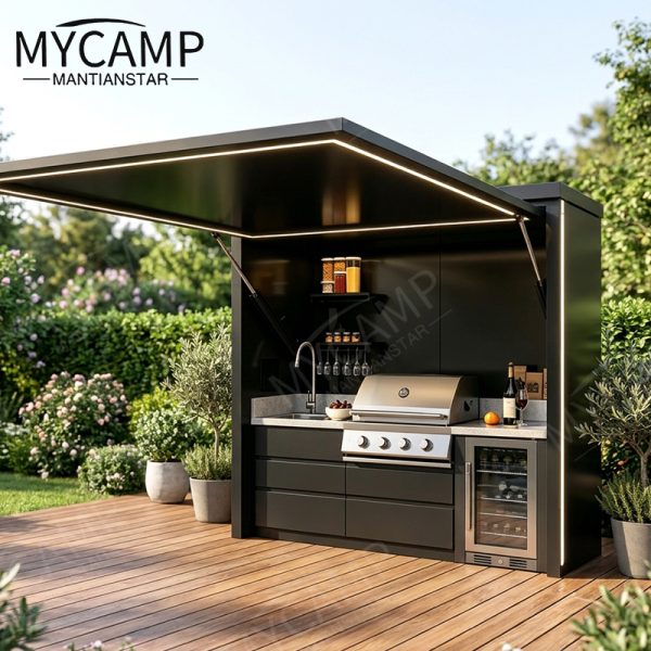 Luxury Modern Modular Prefab Aluminum Outdoor Kitchen Cabinet Set Portable Outdoor Prefabricated Kitchen