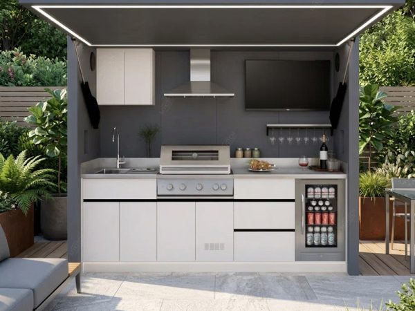 Modular Outdoor Kitchen Cabinet PVC Board Outdoor Cabinet for Garden Stainless Steel Kitchen Design Modern