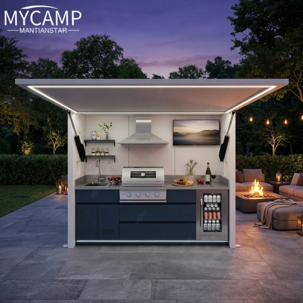 Luxury Modern Modular Prefab Aluminum Outdoor Kitchen Cabinet Set Portable Outdoor Prefabricated Kitchen