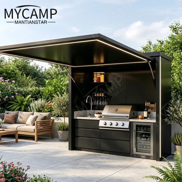 Luxury Modern Modular Prefab Aluminum Outdoor Kitchen Cabinet Set Portable Outdoor Prefabricated Kitchen
