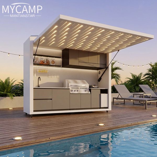 Luxury Modern Modular Prefab Aluminum Outdoor Kitchen Cabinet Set Portable Outdoor Prefabricated Kitchen