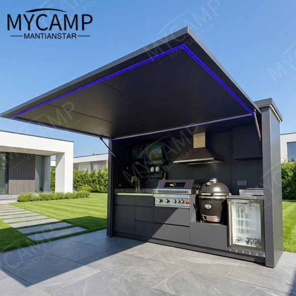 Luxury Modern Modular Prefab Aluminum Outdoor Kitchen Cabinet Set Portable Outdoor Prefabricated Kitchen