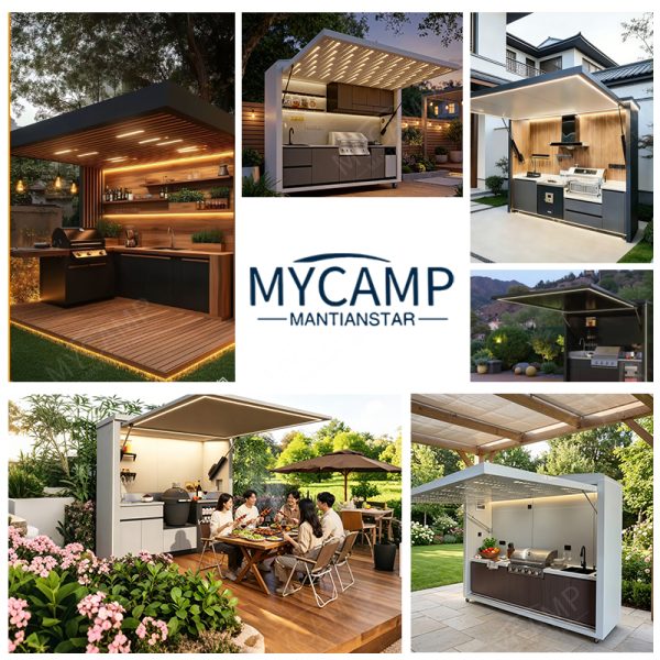 Aluminium Hotel Commercial Modern Cabinet Waterproof Patio Camping Outdoor Kitchen Set With Shed LED Lights Outdoor Bbq Island