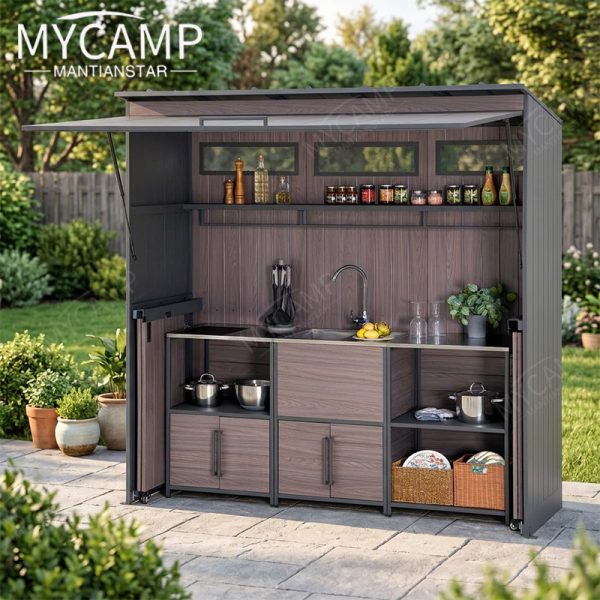Aluminium Hotel Commercial Modern Cabinet Waterproof Patio Camping Outdoor Kitchen Set With Shed LED Lights Outdoor Bbq Island
