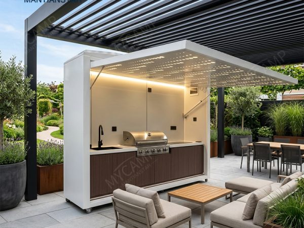 Luxury Modern Modular Prefab Aluminum Outdoor Kitchen Cabinet Set Portable Outdoor Prefabricated Kitchen