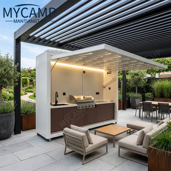 Luxury Modern Modular Prefab Aluminum Outdoor Kitchen Cabinet Set Portable Outdoor Prefabricated Kitchen